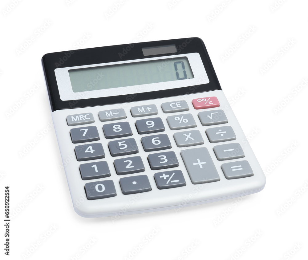 Modern calculator isolated on white. Office stationery Modern calculator isolated on white. Office stationery