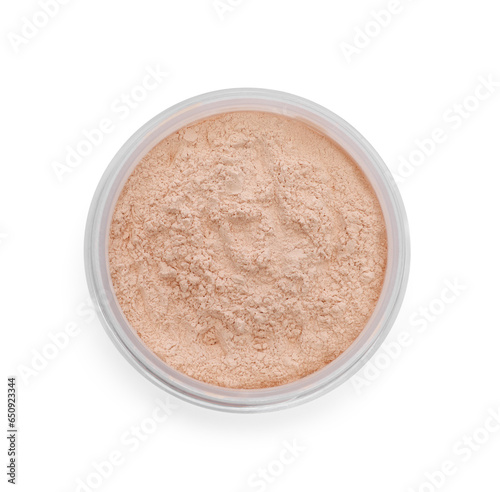 Loose face powder isolated on white. Makeup product