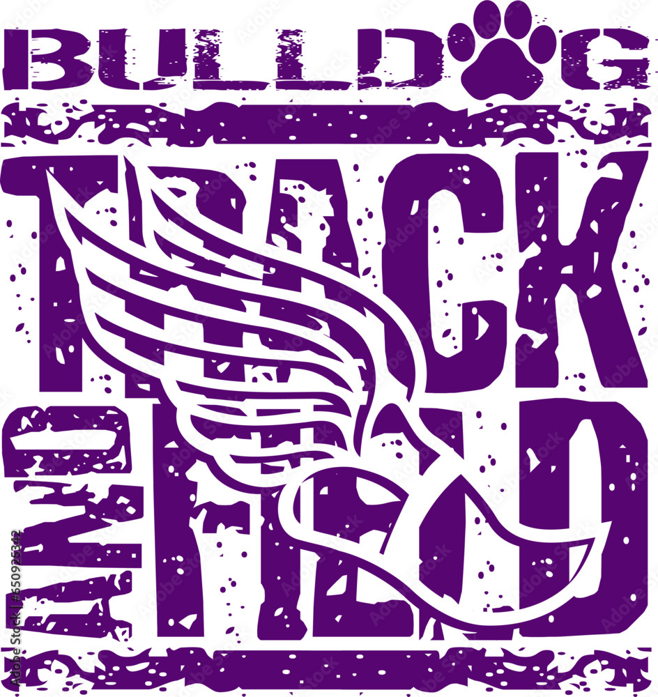 distressed bulldog track and field team design with track foot for school, college or league sports