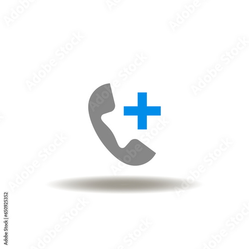 Vector illustration of phone handset with medical cross. Icon of emergency call.