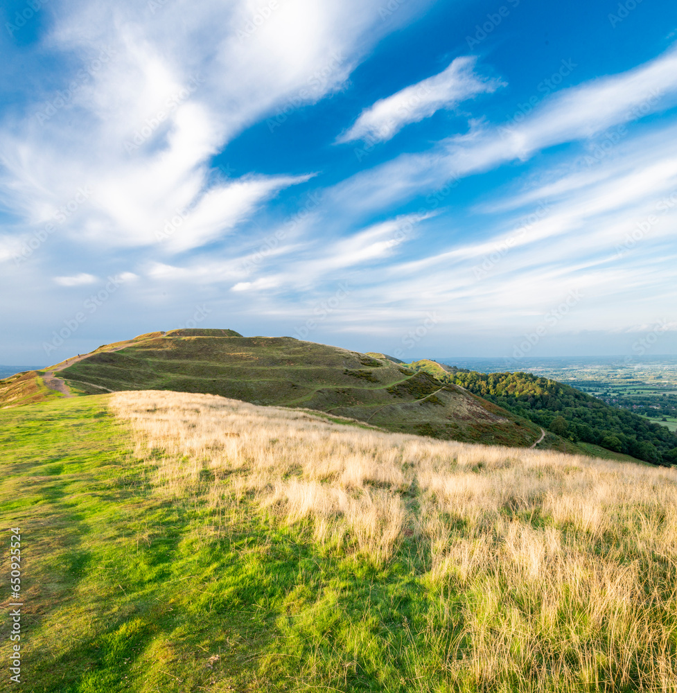 British Camp hill fort,looking north to Herefordshire Beacon and Malvern Hills,Herefordshire,England,United Kingdom.