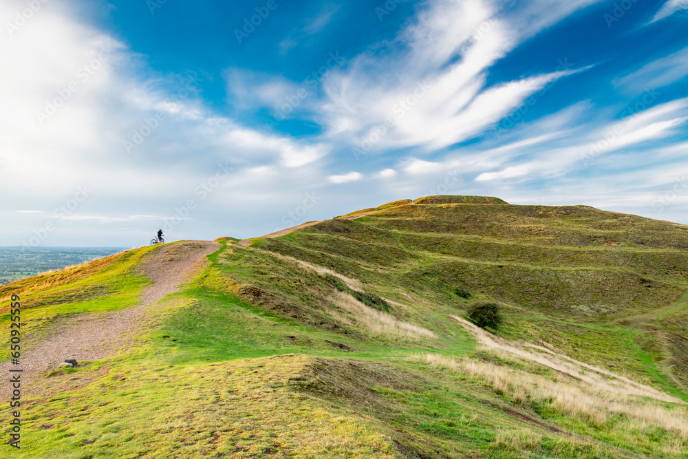 Fototapeta premium Steep path leading up to top of Herefordshire Beacon at British Camp hill fort,Malvern Hills,Herefordshire,England,UK.