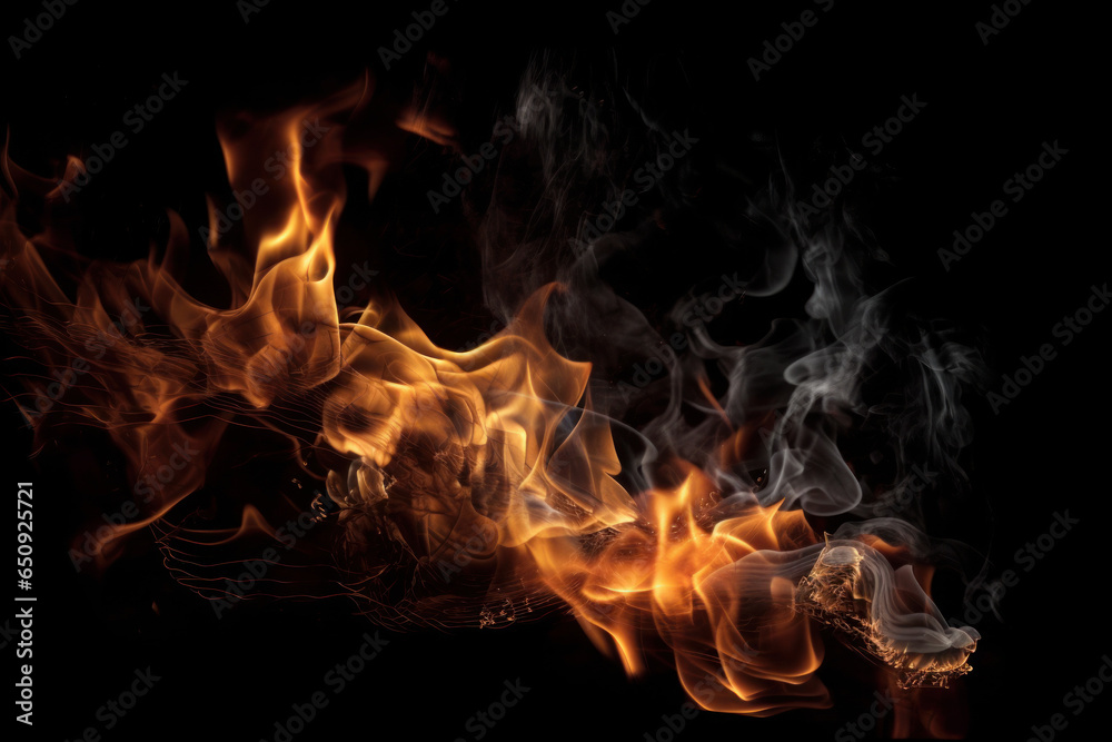 Fototapeta premium Intense flames burning on a dark background, creating an abstract texture. Perfect for backgrounds or design projects. AI Generative.