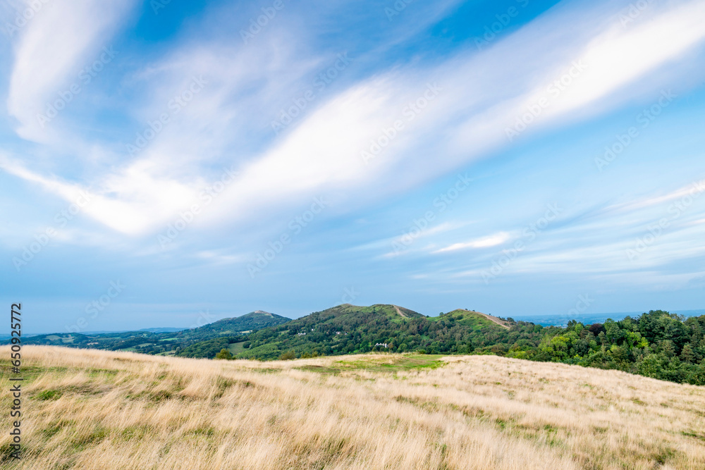 Fototapeta premium Malvern Hills at dusk, landscape,looking north from Herefordshire Beacon,England,United Kingdom.