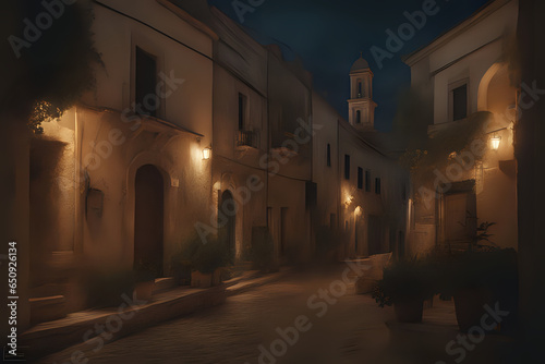 The Italian village of Specchia in Puglia. Street in the night