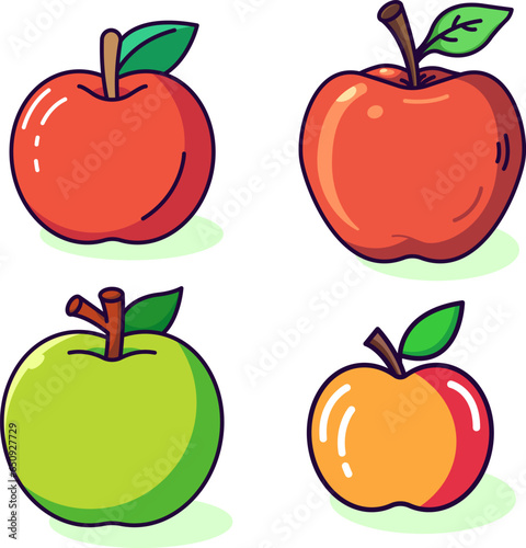 Apple Flat Illustration Collection. Perfect for different cards, textile, web sites, apps 