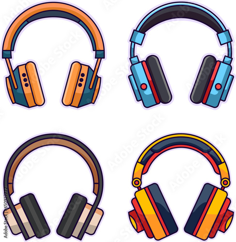 Headphones Flat Illustration Collection. Perfect for different cards, textile, web sites, apps 