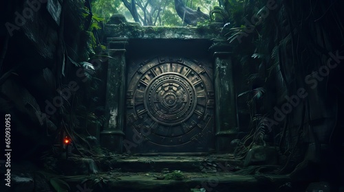 A mystical and enigmatic doorway, adorned with a prominent "access forbidden" symbol, beckoning with secrets untold and mysteries uncharted. A vision brought to life through Generative AI.