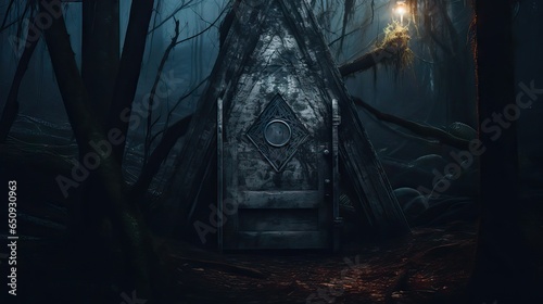 A mystical and enigmatic doorway, adorned with a prominent "access forbidden" symbol, beckoning with secrets untold and mysteries uncharted. A vision brought to life through Generative AI.