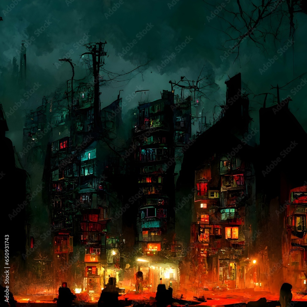 ghoulpunk slums wallpaper illustration abstract  - obrazy, fototapety, plakaty 