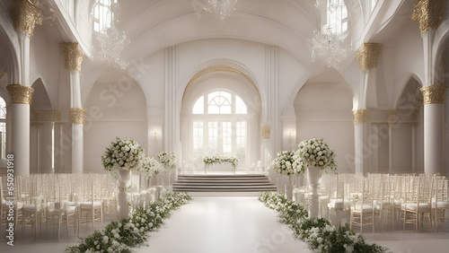 Wedding ceremony in a beautiful interior. 3D rendering.  © Waqar