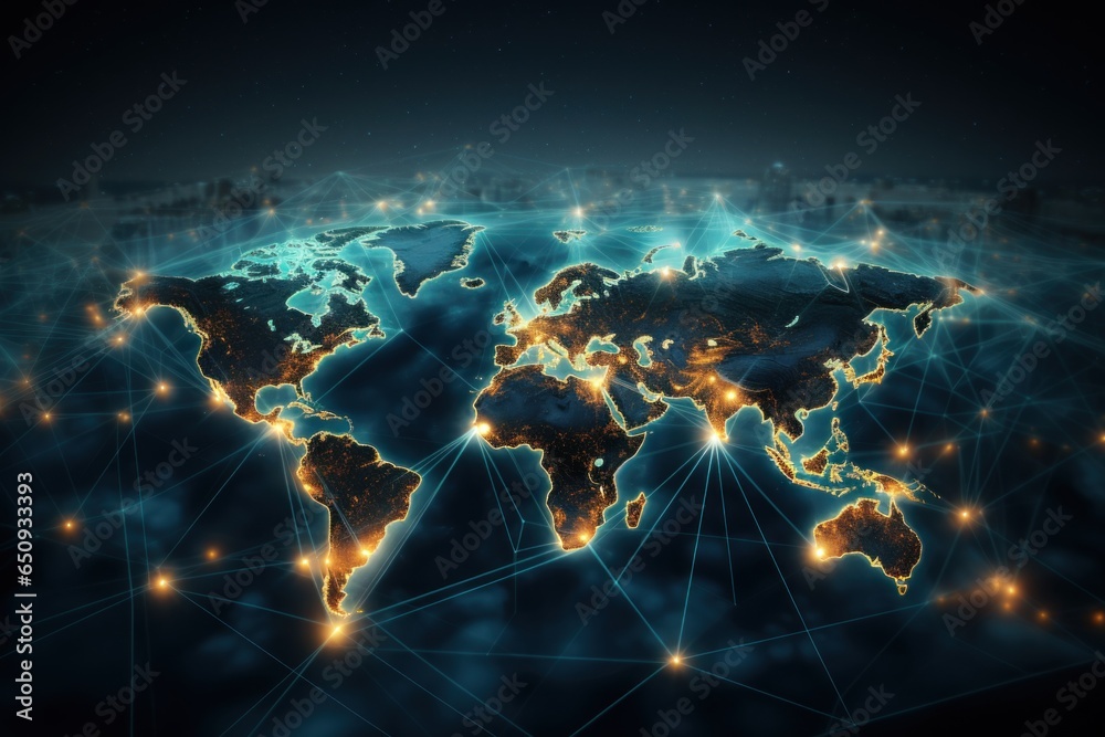 world map and global connection wallpaper. - obrazy, fototapety, plakaty 
