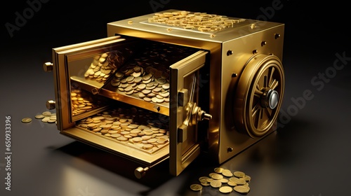 A compelling image showcasing an open safe revealing an array of riches, symbolizing financial security and abundance. Generative AI. photo