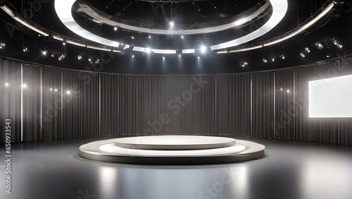 3d rendering of an empty podium in a modern studio with lighting 