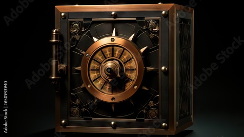 A detailed image of a securely locked, classic safe, illustrating the concept of safeguarding valuables and important documents. Generative AI.