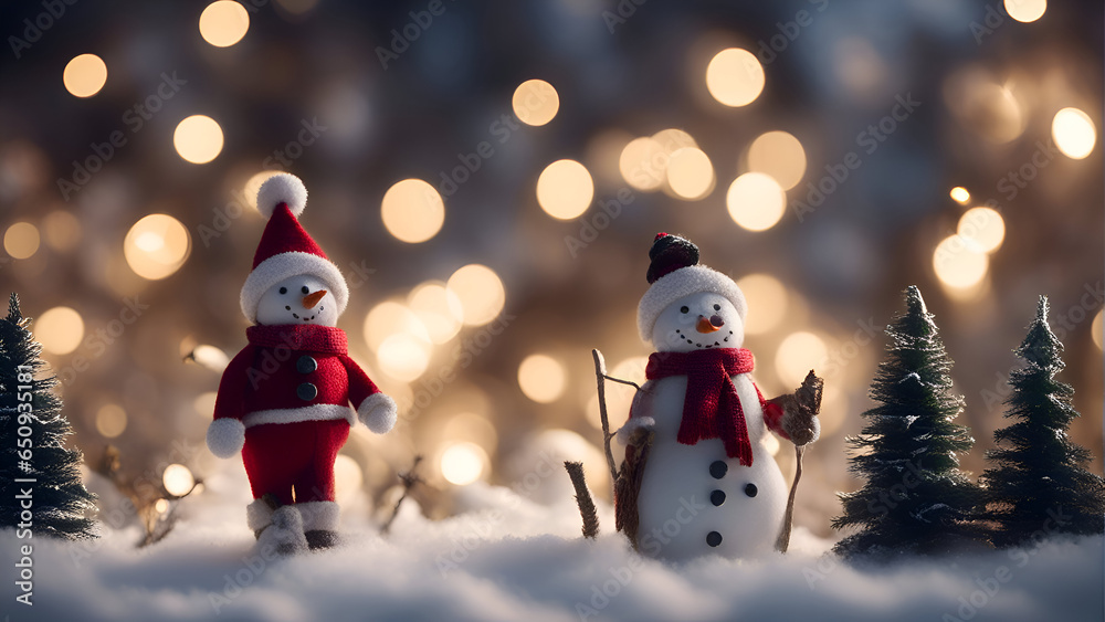 Christmas and New Year greeting card. Festive decoration on bokeh background. 