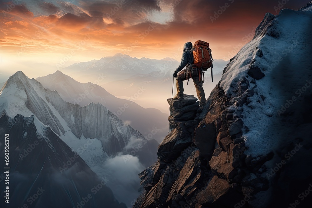 climber against the backdrop of majestic mountain landscapes climber against the backdrop of majestic mountain landscapes