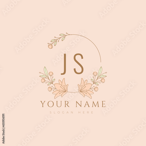 j s initial beauty flower lettering boutique wedding logo design vector graphic illustration