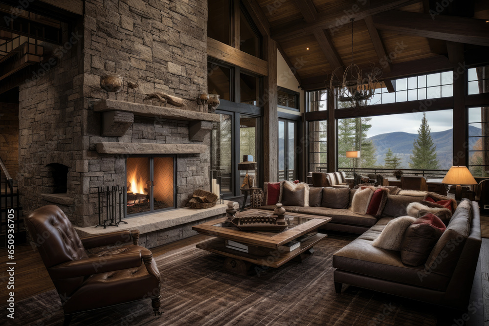 Embracing the Serene Charm of a Cozy Rustic Haven: A Relaxing Living Room Interior with Distressed Furniture, Exposed Beams, and Soft Lighting Embracing the Serene Charm of a Cozy Rustic Haven: A Relaxing Living Room Interior with Distressed Furniture, Exposed Beams, and Soft Lighting