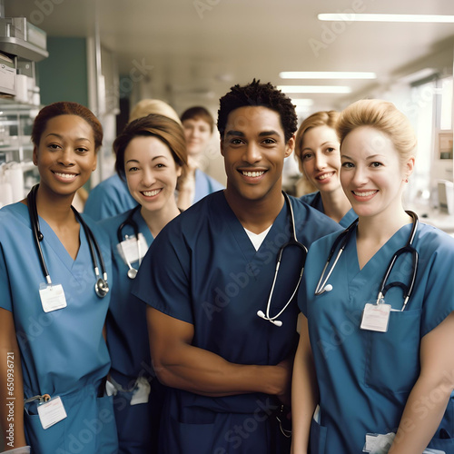 Diverse, Multicultural Medical Team in Blue Scrubs