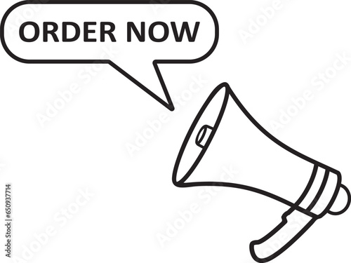 Megaphone with speech bubble in word Order Now