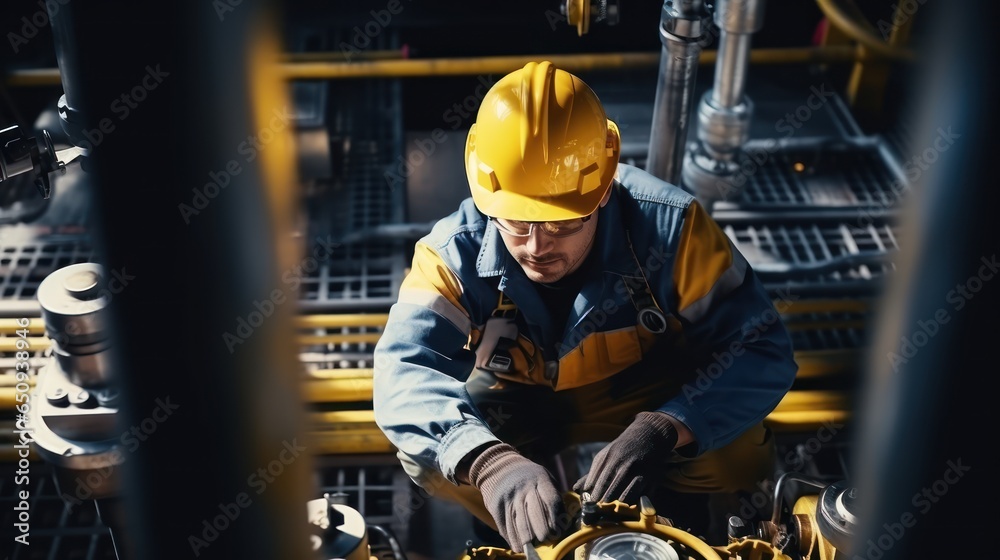 Technician in a hard hat working to checklist petroleum gas pipes for transportation in station petroleum oil. Technician in a hard hat working to checklist petroleum gas pipes for transportation in station petroleum oil.