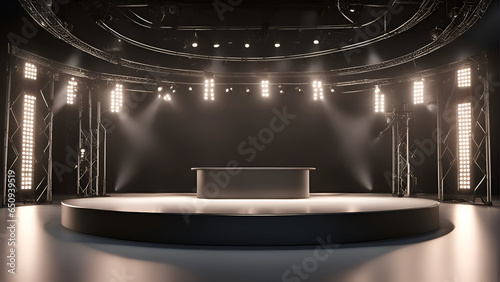 Empty stage with spotlights. 3d rendering. Computer digital drawing. 