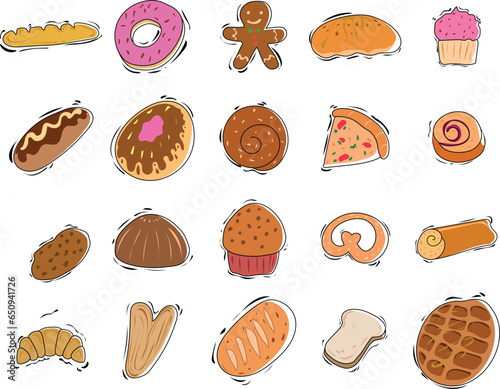 set of sweets bakery, bread collections