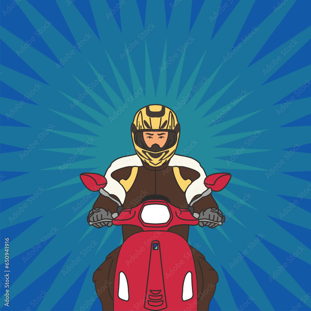 Riding with Vespa, hand drawn illustration, for t-shirt print, poster, and ETC. Vector format 