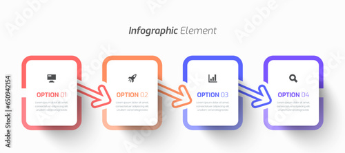 Vector Infographic Business with Rounded Rectangle Label, Icon and 4 Options for Presentation
