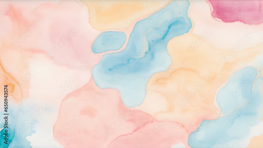 Soft Pastel Watercolor Paint Abstract Background Illustration in Pink, Blue, and Golden Lines with Paper Texture Banner