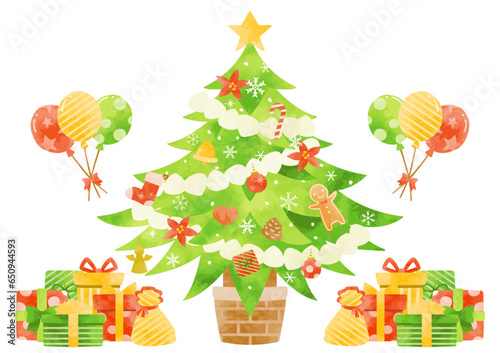 クリスマスツリーと沢山のプレゼントのイラスト