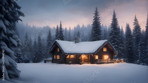 Beautiful winter landscape with wooden house in the Carpathian mountains  © Waqar