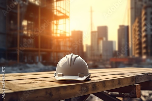 hard hat on a table on a construction site