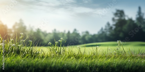Clean golf course scene with copy space background photo