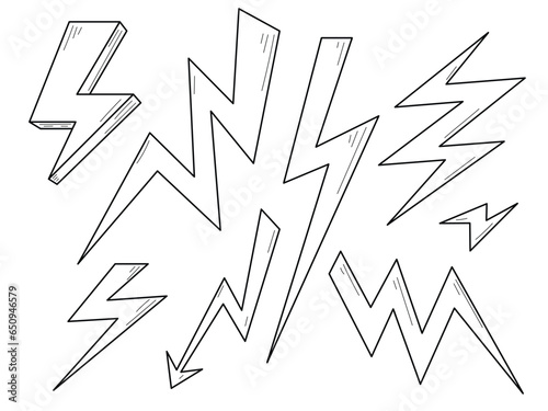 Hand drawn electric lightening element. Comic doodle sketch style. Thunderbolt concept
