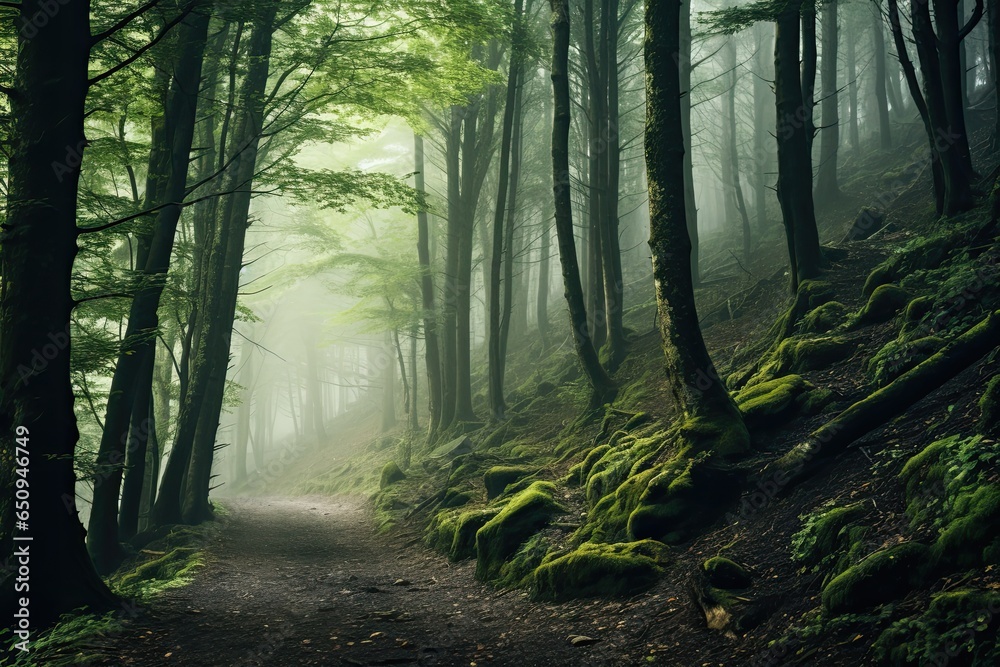Forest in fog creating a mysterious atmosphere Forest in fog creating a mysterious atmosphere