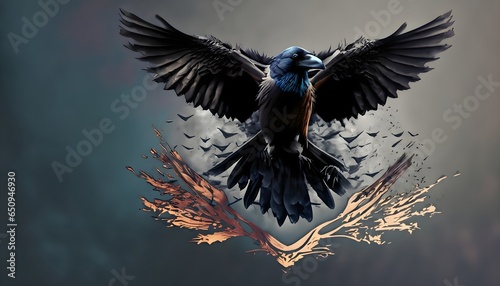 black headed eagle wallpaper T-shirt design featuring a raven in flight. Generate AI