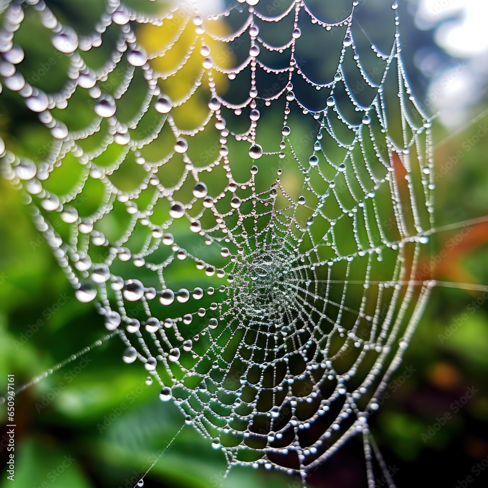 a spider web with dew drops
a spider web with dew drops
