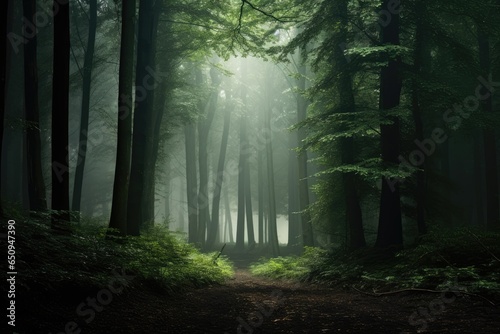Forest in fog creating a mysterious atmosphere  © PinkiePie