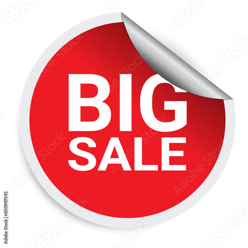 Red big sale circle sticker label vector design for decorate your business shopping online website , isolated on white background.	