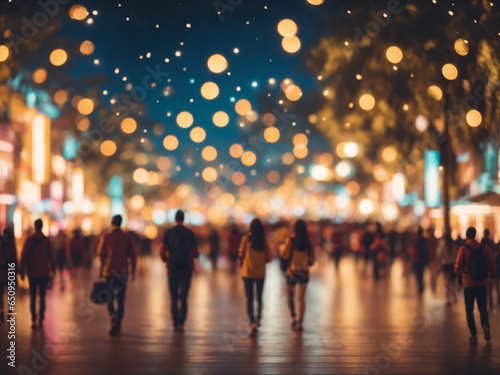 Blurred image of people walking in the city at night. Abstract background. AI-Generated