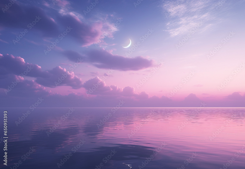 감성적인 파스텔 색깔 하늘과 달