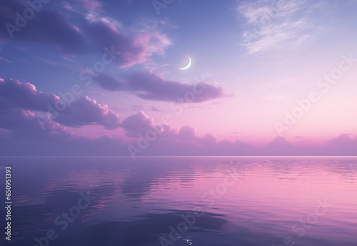감성적인 파스텔 색깔 하늘과 달
