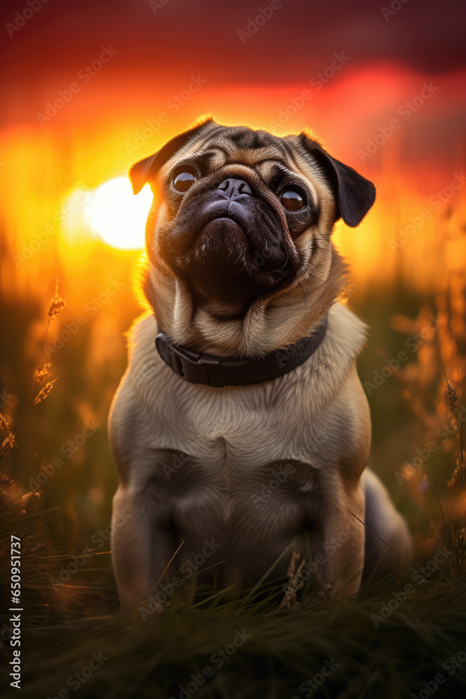 Pug at Sunset Portrait