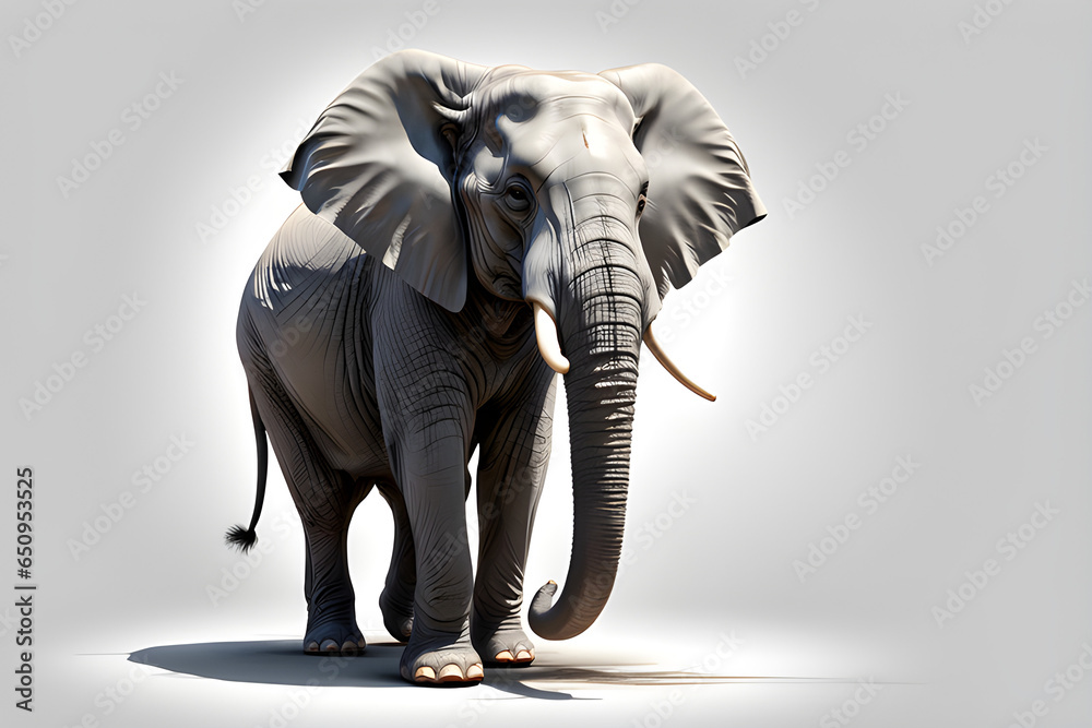 Elephant isolated on white background. 3D rendering