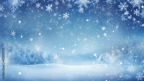 blue christmas background with snowflakes - snow field with mountains © Chamli_Pr