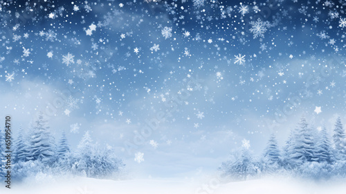 Natural Winter Christmas background with sky,  heavy snow falling with snowflakes © Chamli_Pr