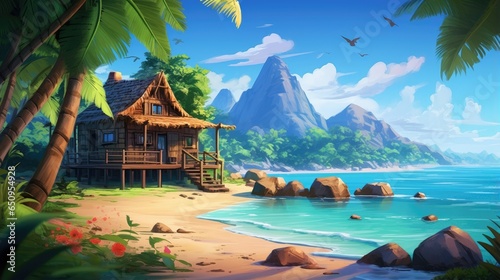 A cabin at a tropical beach