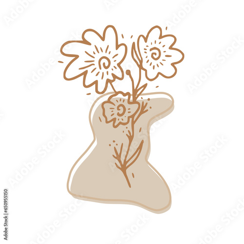 Minimalist Abstract Botanical Line Art Illustration in Earth Tones